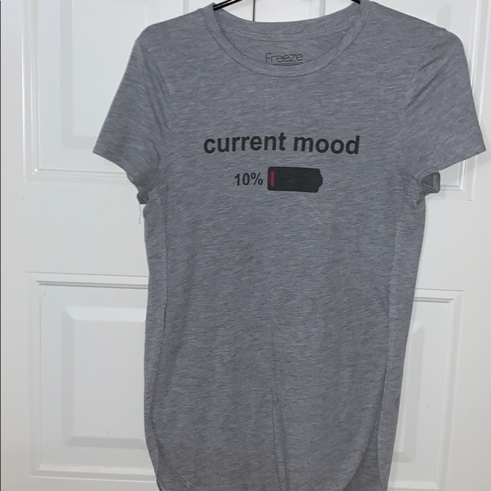 a gray shirt